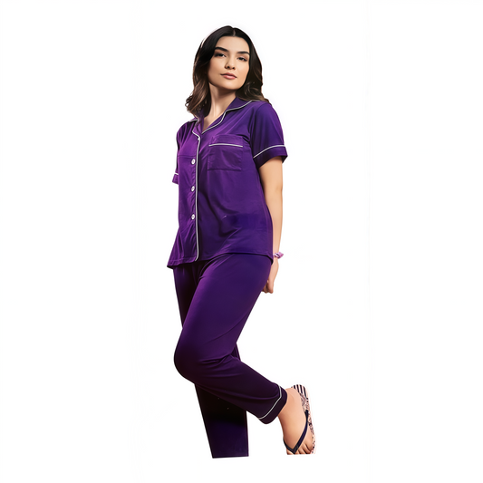Women’s Purple Pajama Set – Short Sleeve Nightwear